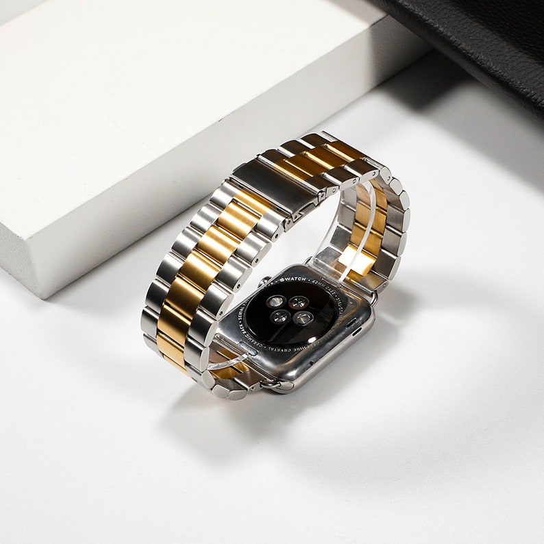 Silver and Gold Stainless Steel Apple Watch Band Adjustable Etsy Canada