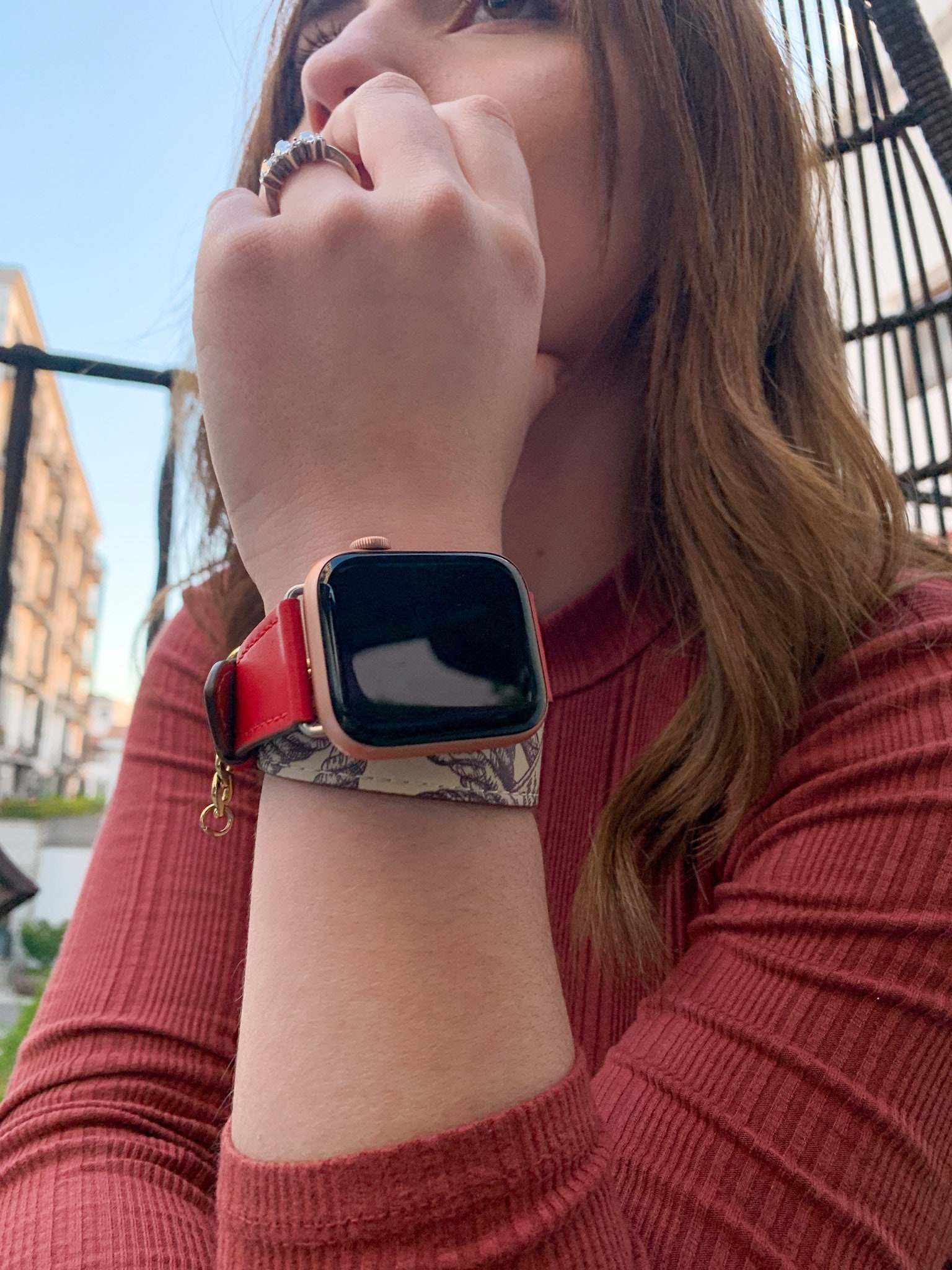 Red and white Double Leather Apple Watch Band 40mm 42mm 44mm Etsy