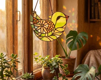 Stained Glass Bird Suncatcher, Green Bird Window Decor, Blue Bird Window Decor, Nature Lover Gift, Handmade Glass Art, Unique Gift for Her