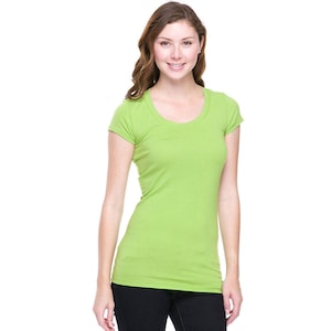 Women&#39;s Short Sleeve Scoop Neck Button Front Tshirt, Stretch Cotton Lycra Scoop Neck Top Basic Cotton Tee