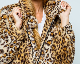 Leopard Print Faux Fur Jacket | Zip up Teddy Coat | Cozy Winter