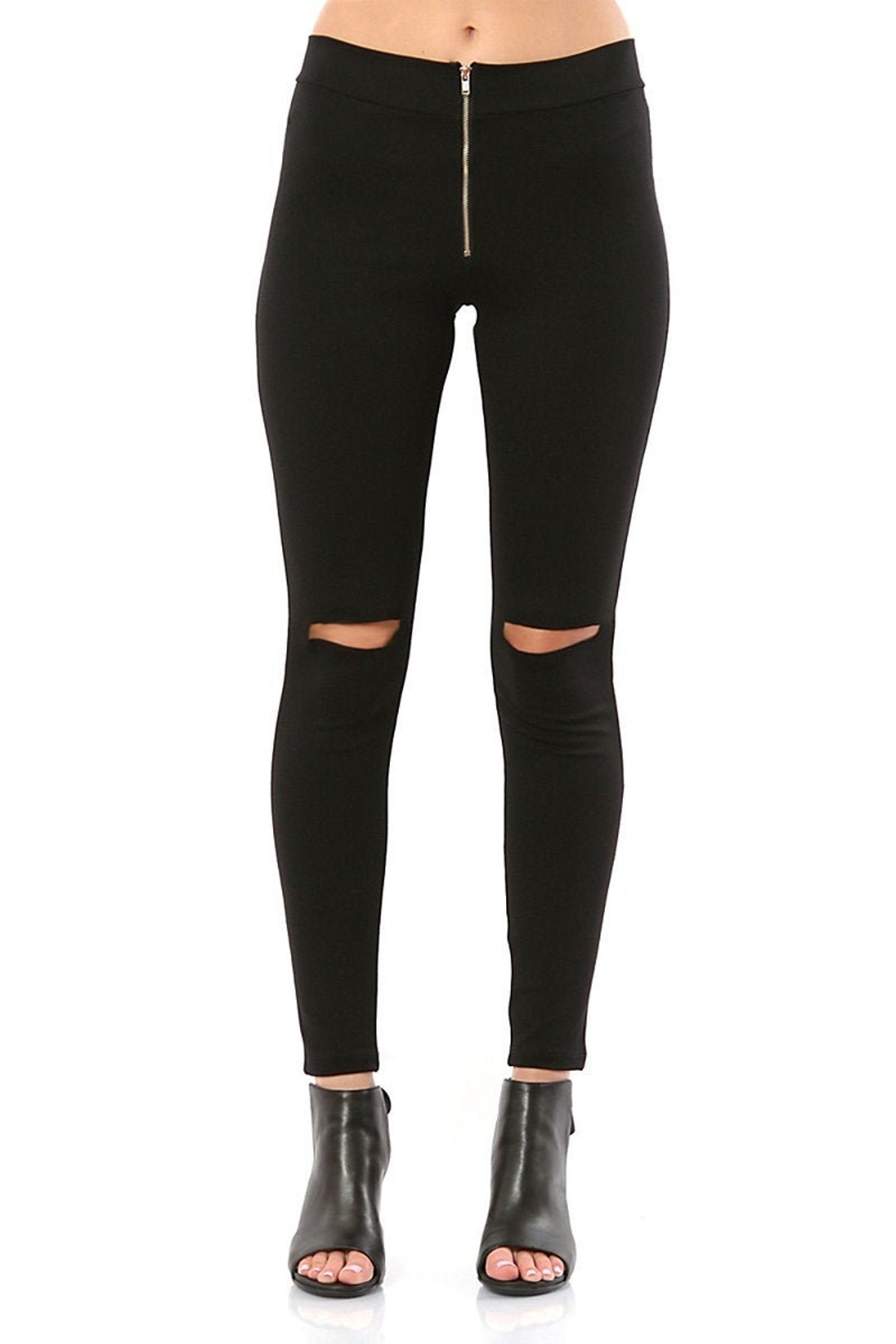 Zipper Front Heavy Viscose Ponti Leggings With Cut-out Detail - Etsy