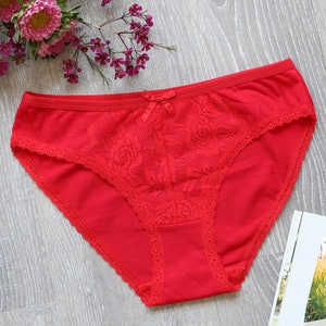Gifts for her Personalized Cotton Bikini Lace panty Wedding gift Honeymoon Lingerie, Bride Lingerie Custom Underwear Lace Panty