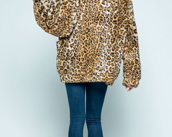 Leopard Pattern Zip up Fur Jacket - Etsy