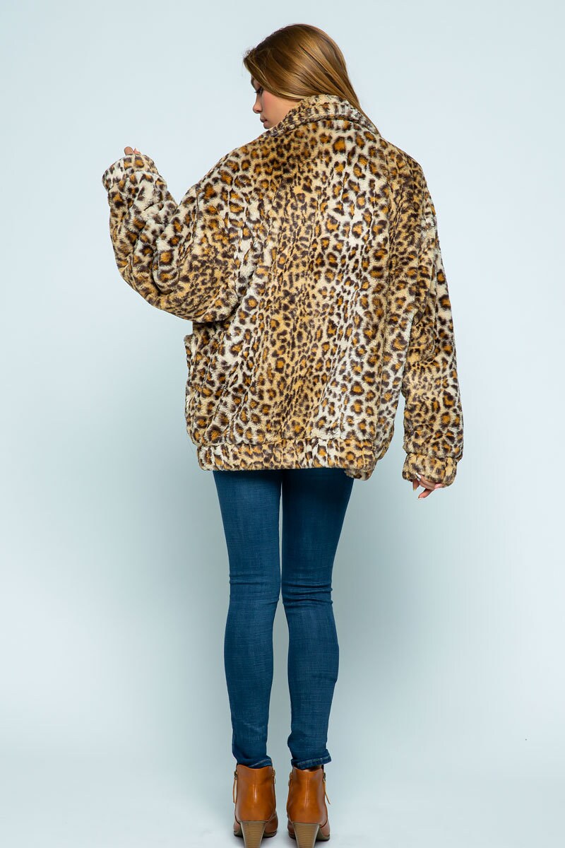 Leopard Pattern Zip up Fur Jacket - Etsy