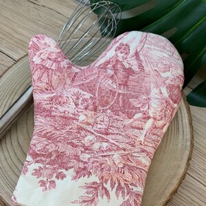 Kitchen glove in 100% cotton French Toile de Jouy and heat-resistant lining Rouge -9
