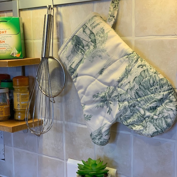 Gant de cuisine en toile de Jouy 100% coton et doublure thermo-resistante