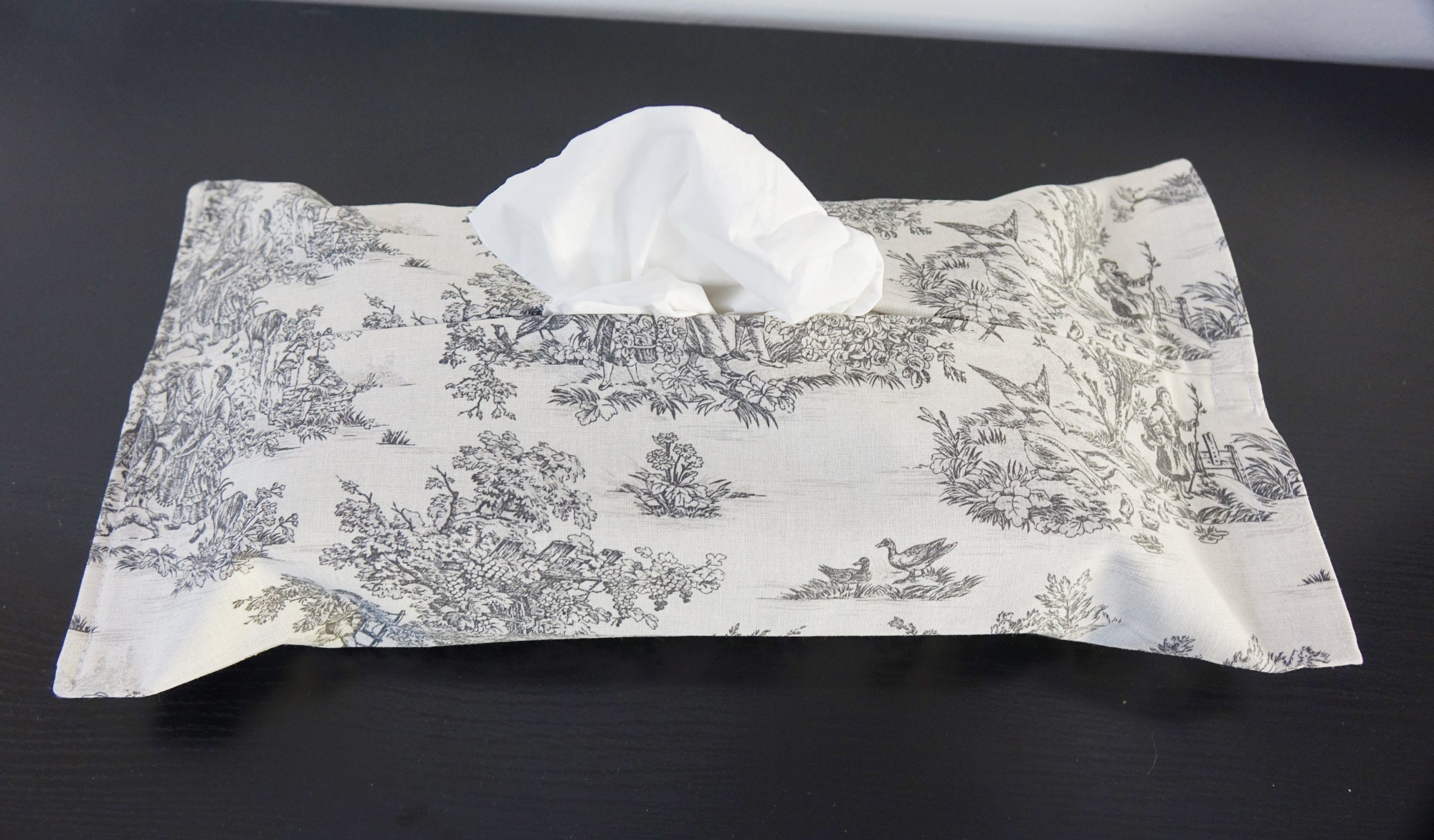 Housse Boite à Mouchoirs Personnalisable en Tissu Lavable, Toile de Jouy