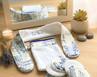 Personalised toile de Jouy & organic bamboo skincare set, Bridesmaid or hen party gift, Handmade women’s beauty gift box, Self-care kit