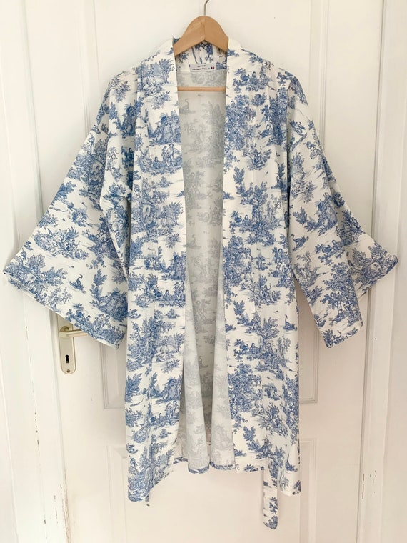 Kimono femme en toile de jouy Sortie de bain adulte Tunique grande taille Peignoir personnalise cadeau pour elle Etsy France