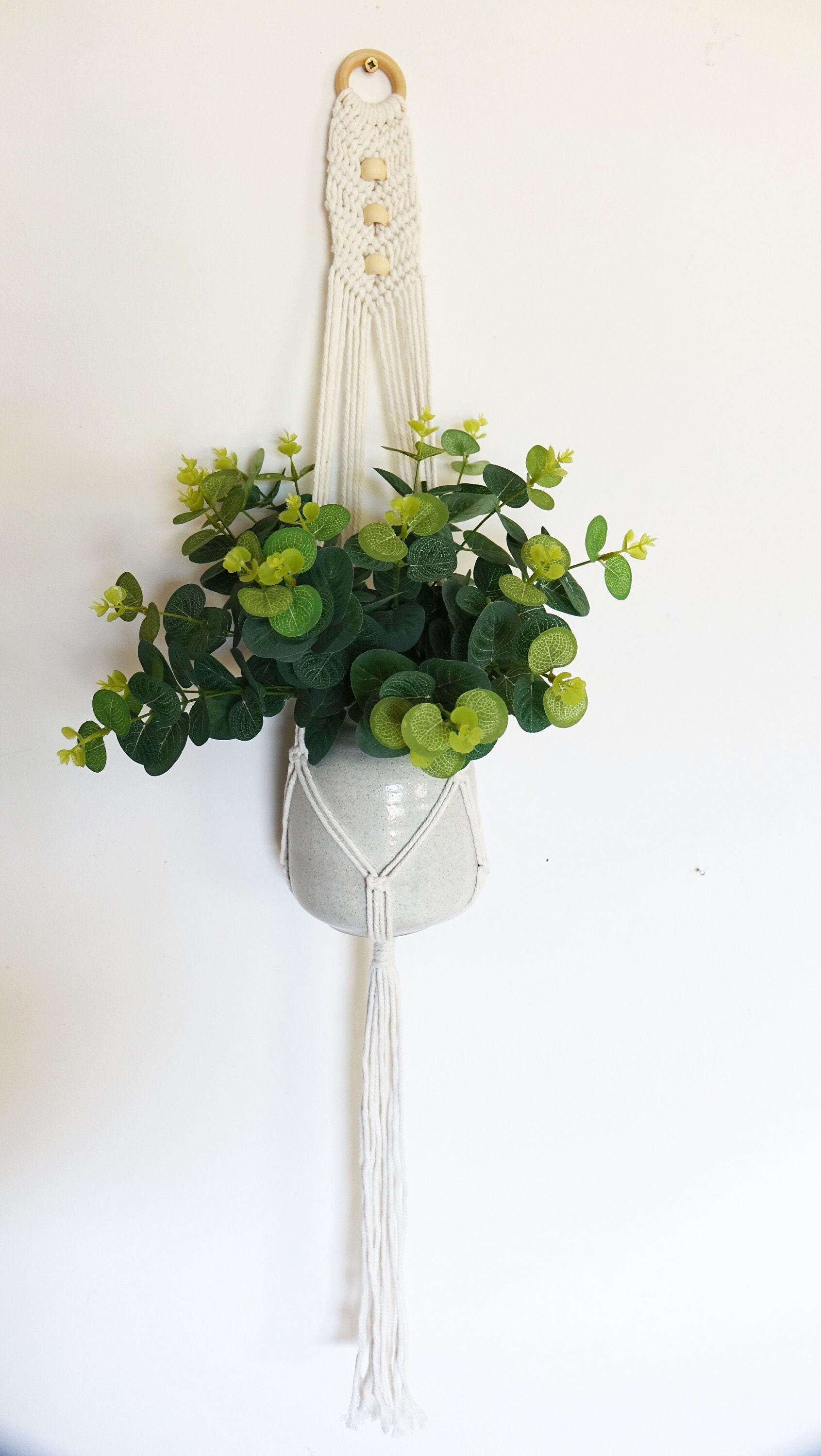 Macramé Plante, Porte Pot, Macramé Mural avec Perles en Bois