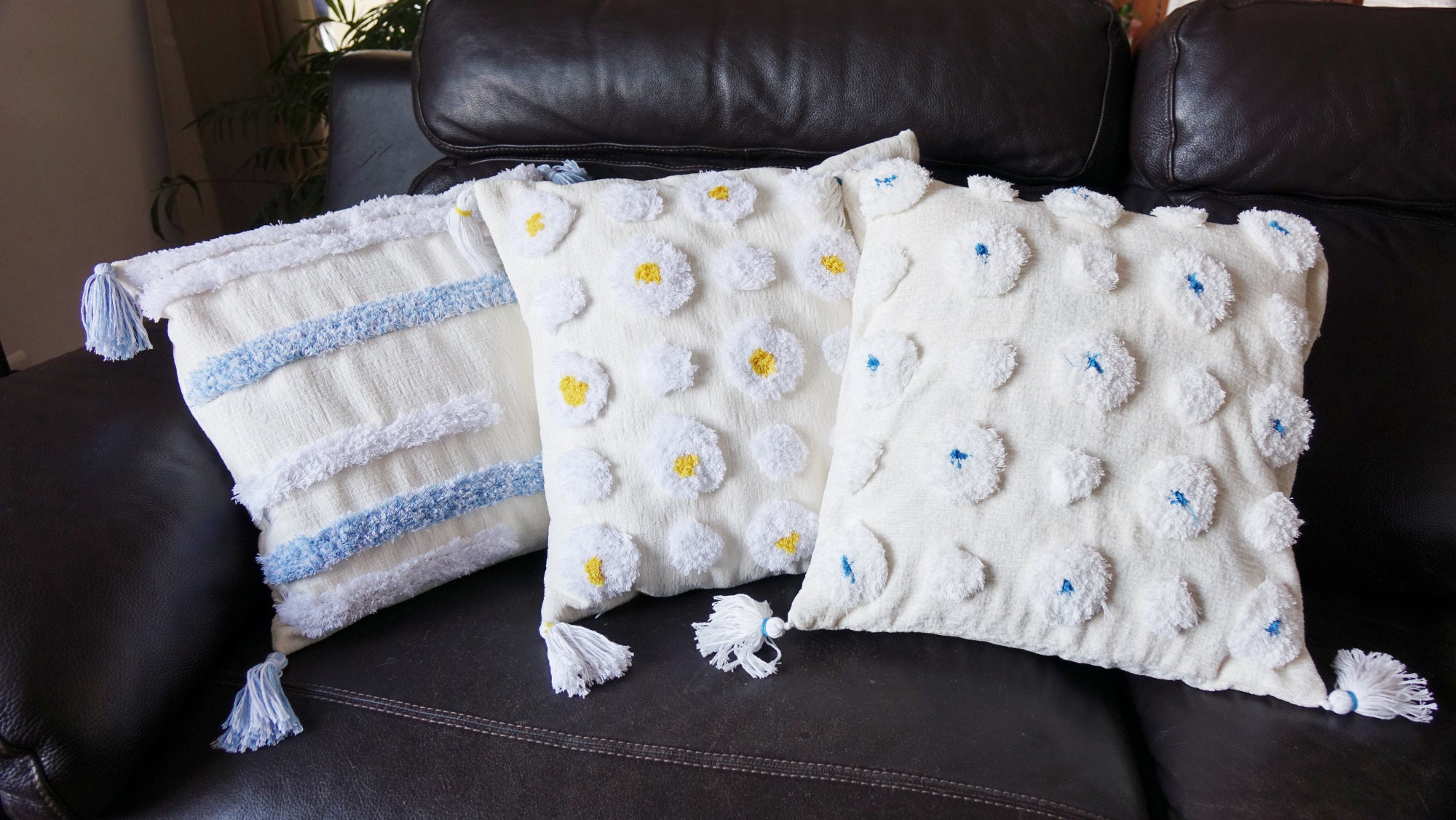 Housses de Coussins Décoratives en Toile Coton, Tapisserie Brodée, Fermeture Invisible