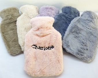 Hot water bottle, personalized, in soft faux fur