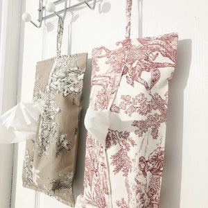 Toile de jouy hanging tissue box cover, hanging tissue box holder, tissue box cases, romantic decor, women's gift,gift for him, gift for her