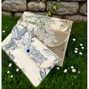 Pochette en toile de jouy, petite pochette de rangement, mini pochette enveloppe en tissu, pochette à pression, cadeau pour elle