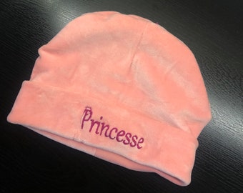 Personalized baby bonnet, baby embroidered velvet bonnet, personalized children velvet bonnet