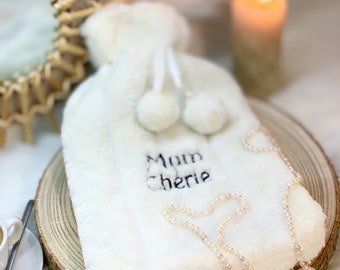 Personalized hot water bottle cover, Custom embroidered faux fur hot water bottle - Personalized gift for Mom, meaningful mother day gift