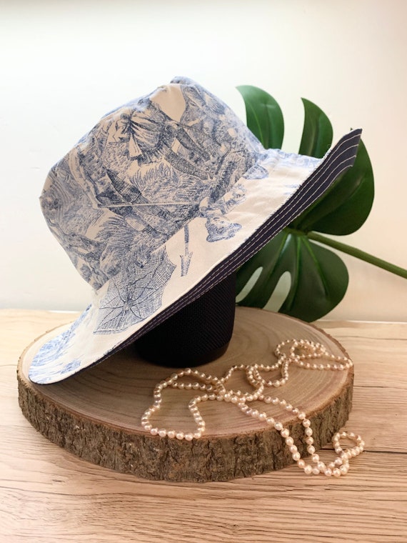 Soft Wide Brim Sun Hat in French Toile De Jouy for Adults Optimal