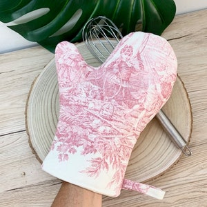 Kitchen glove in 100% cotton French Toile de Jouy and heat-resistant lining Rose -5