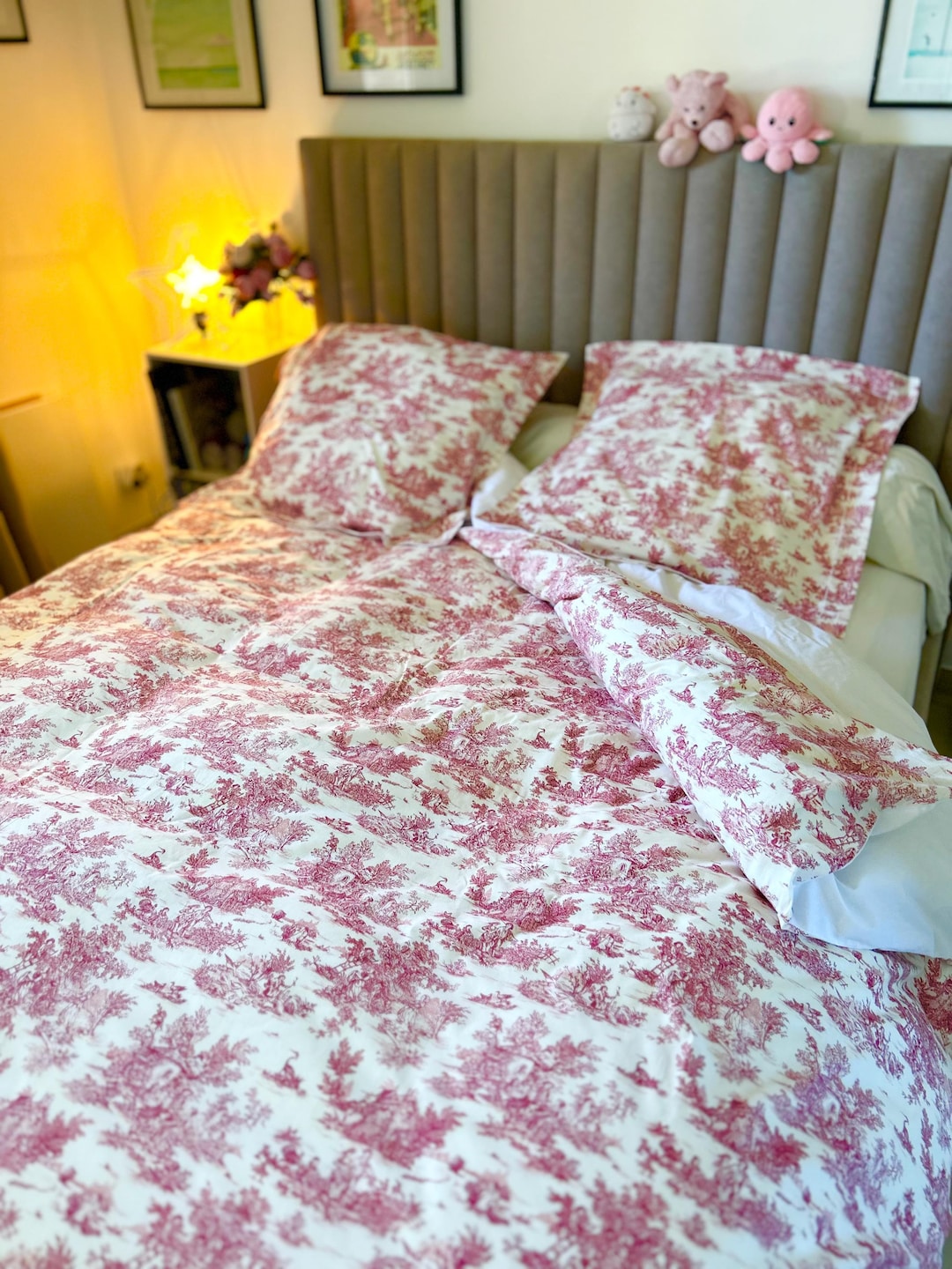 Toile De Jouy Bedding Set, Bed Sheets, Duvet Cover, Pillowcases, Duvet