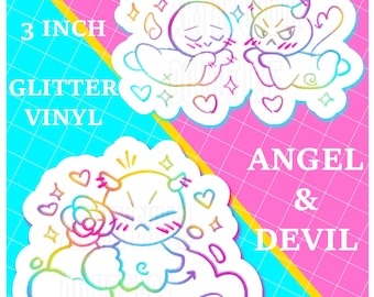 Pegatinas brillantes Yaoi de la mascota Ángel y Diablo