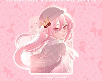 Pegatinas de vinilo de anime de Sakura viendo Virtual Diva