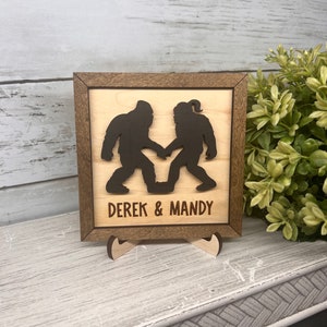 Bigfoot Couples Name Sign, Personalized Home Decor for Bigfoot Lover