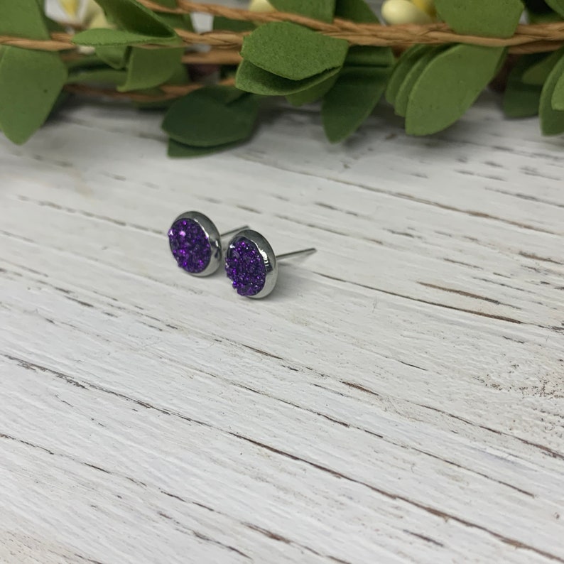 Dark Purple Druzy Style Earring Studs Glitter Earring Studs Bridesmaid Gift for her