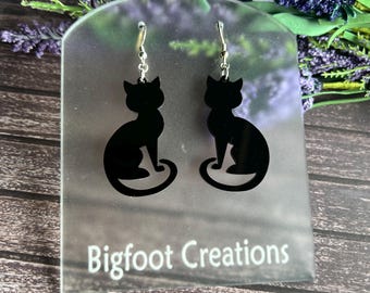 Black Cat Earrings, Dangle Cat Earrings, Cute Cat Jewelry, Whimsical Black Cat Halloween Earrings, Earrings for Cat Lover, Lightweight