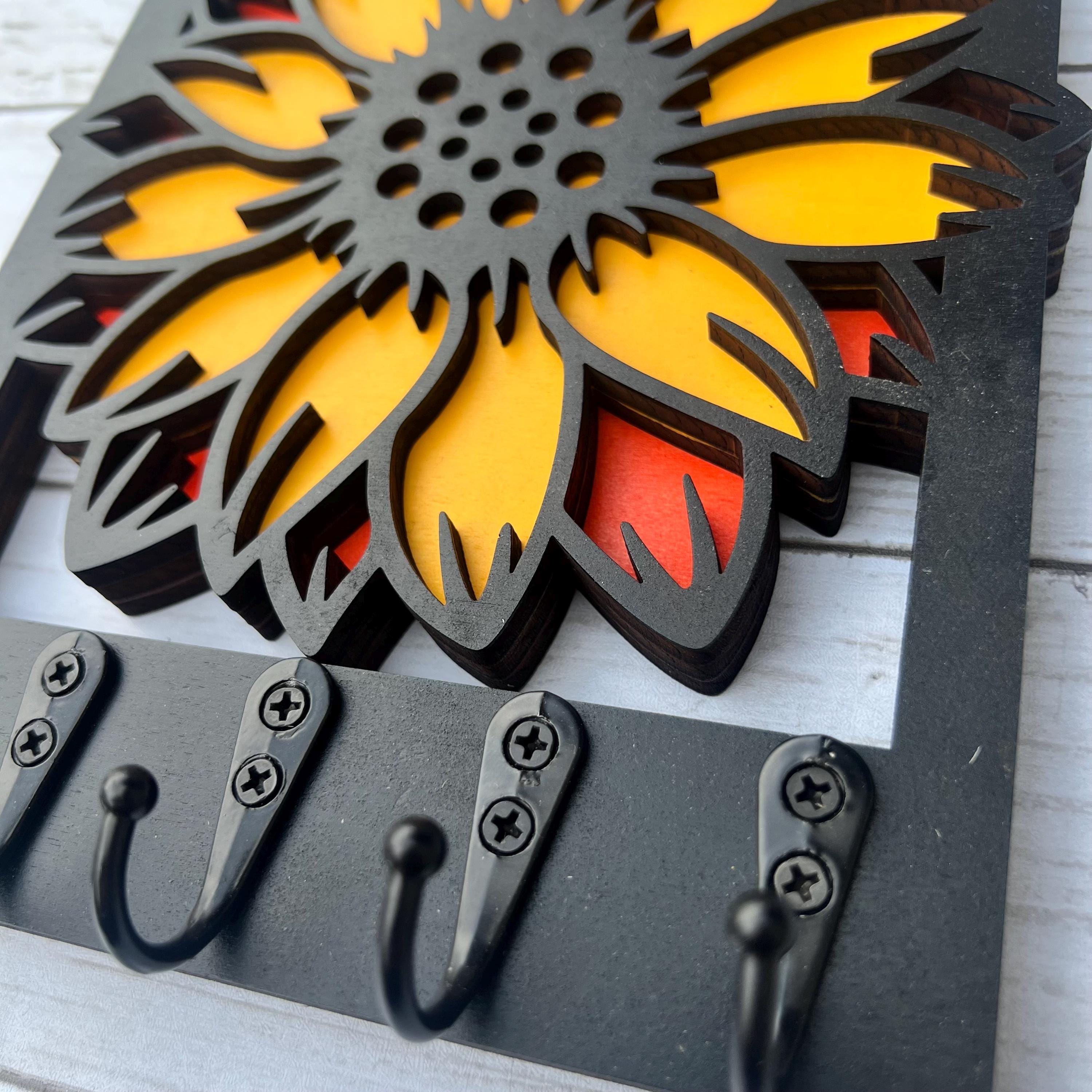 Key Racks Flowetr Sunflower Keyholder, Floral Key Hanger for Entryway, Sunflower Key Rack ...