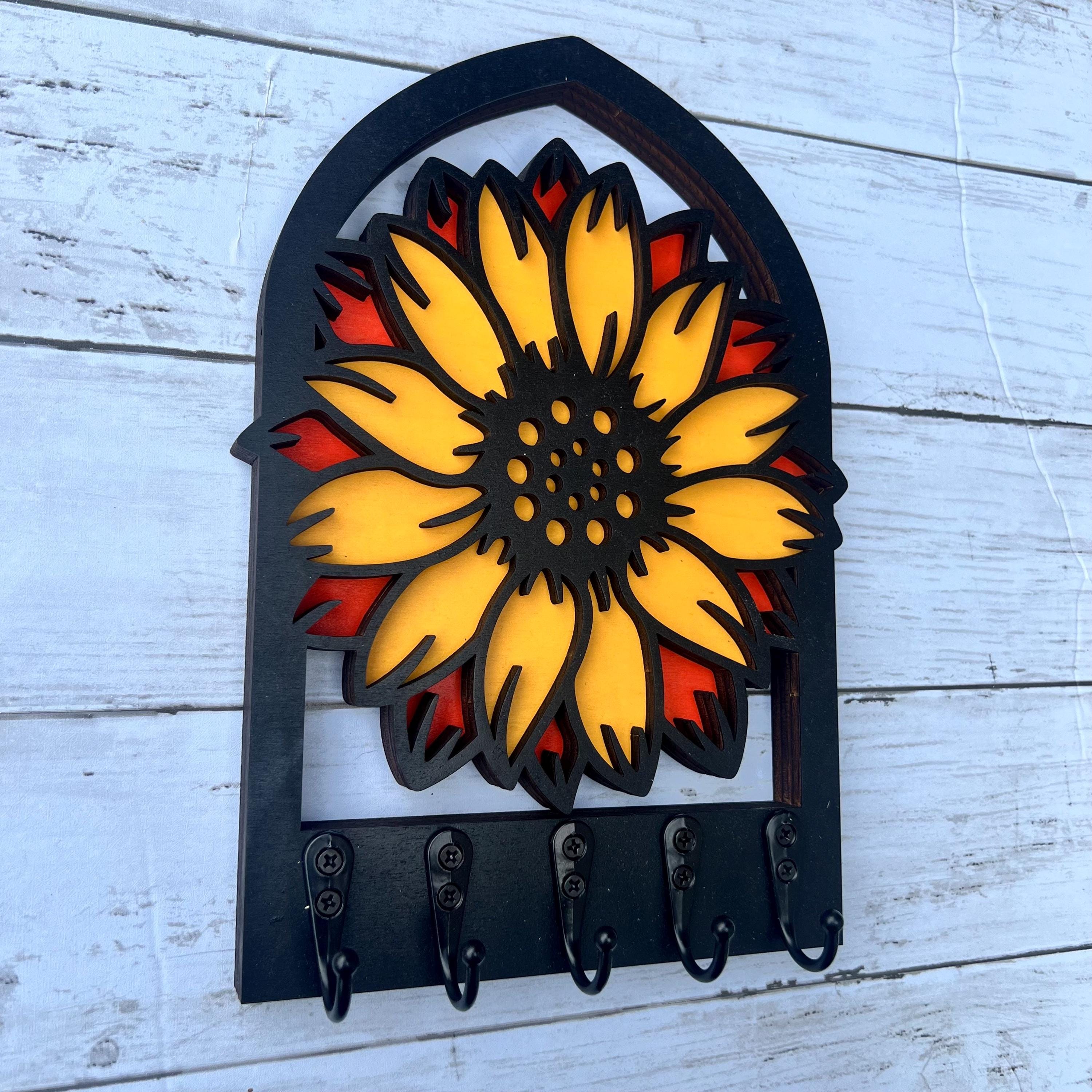 Key Racks Flowetr Sunflower Keyholder, Floral Key Hanger for Entryway, Sunflower Key Rack ...
