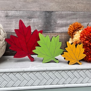 Chunky Leaf Fall Shelf Decor, Autumn Decor for Home, Farmhouse Wooden Leaf Decor, Handmade Fall Decorating Ideas, Tiered Tray Decor