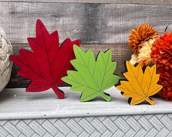 Chunky Leaf Fall Shelf Decor, Autumn Decor for Home, Farmhouse Wooden Leaf Decor, Handmade Fall Decorating Ideas, Tiered Tray Decor
