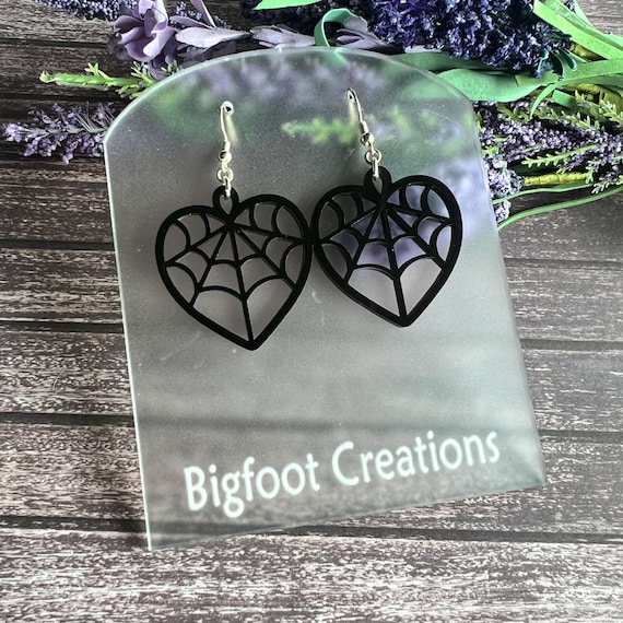 Spiderweb Earrings, Heart Spiderweb Dangle Earrings, Spooky Halloween Earrings, Creepy Cute Earrings, Spooky Heart Earrings, Gothic Fashion