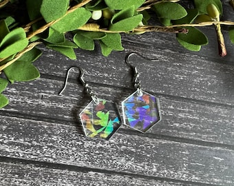 Holographic Earrings, Hexagon Acrylic Earrings, Fun Earrings