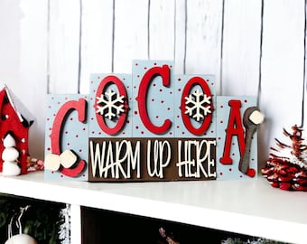 Hot Cocoa Christmas Decoration, Hot Cocoa Bar Decor, Hot Chocolate Station, Christmas Kitchen Decor, Rustic Farmhouse Winter Block Sign