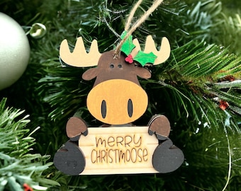 Moose Christmas Ornament, Cute Moose Ornament, Merry Moosemas, Gift for Moose Lover, Rustice Cabin Moose Decor, Christmas Decor for Home