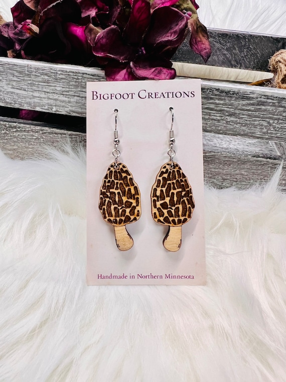 Morel Mushroom Earrings, Earrings for Mushroom Hunter