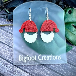 Santa Earrings, Glitter Christmas Earrings, Whimsical Santa Earrings, Cute Christmas Jewelry, Holiday Must Have Accessories, Christmas Party