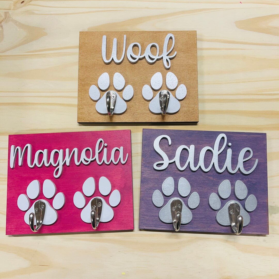 Dog Leash Sign, Double Hook Dog Leash Plaque, Personalized Dog Leash Wall Decor, Dog Home Decor ...