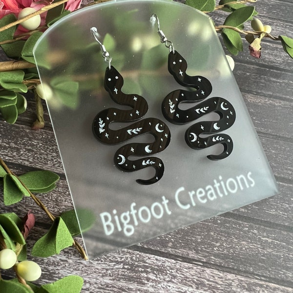 Black Snake Earrings, Celestial Earrings, Acrylic, Witchy Snake Earrings