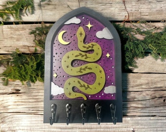 Celestial Snake Keyholder, Keychain holder for  Wall, Enchanting Decor, Boho Snake Decor, Key Hook for Wall, Snake Decor for Home, Gift