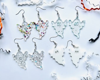 Ghost Earrings, Cute Halloween Earrings, Glitter Earrings, Glitter Ghost Jewelry, Dangle Ghost, Fun Halloween Earrings