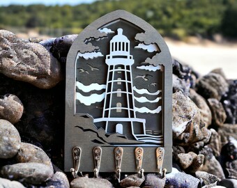 Lighthouse Key Holder: Coastal Maple Wood Nautical Decor