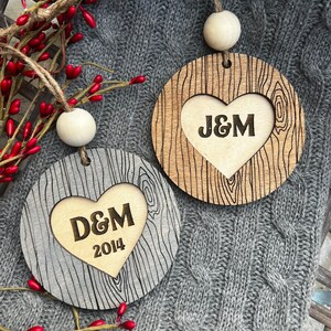 Couples Christmas Ornament, Anniversary Gift Personalized, Heart Ornament, Tree, Monogram Initials, Personalized Gift