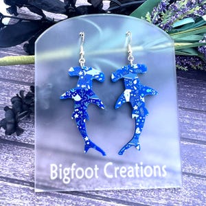 Hammerhead Shark Earrings, Shark Pattern Acrylic Earrings, Ocean Inspired Marine Life, Fun Unique Shark, Shark Enthusiast Gift