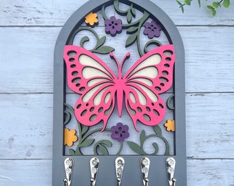 Butterfly Key Hanger for Wall, Wall Mounted Key Holder, Whimsical Butterfly Home Decor, Stylish Key Storage, Floral and Garden Themed Decor