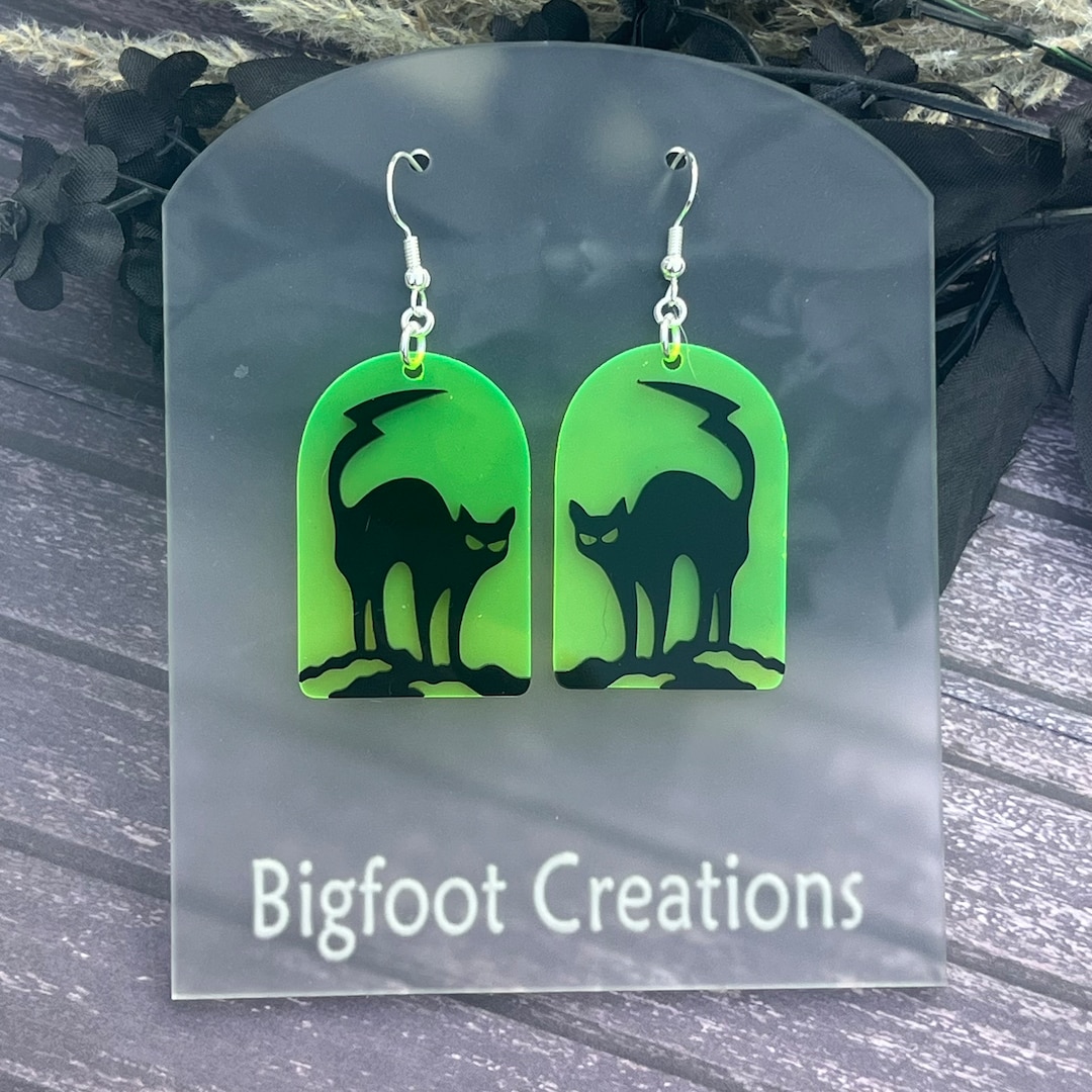 Tombstone Halloween Cat Earrings Etsy