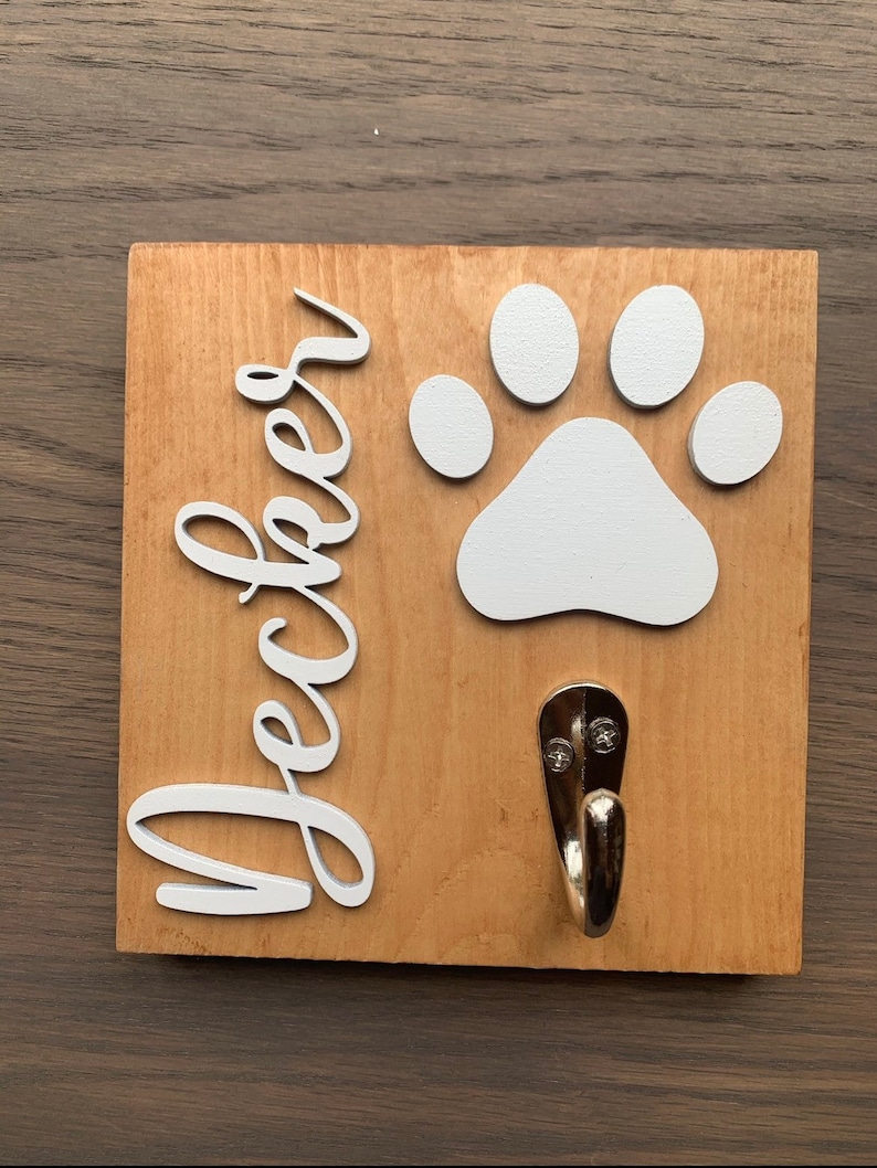 Dog Leash Sign With Hook Dog Paw Leash Holder Personalized Etsy