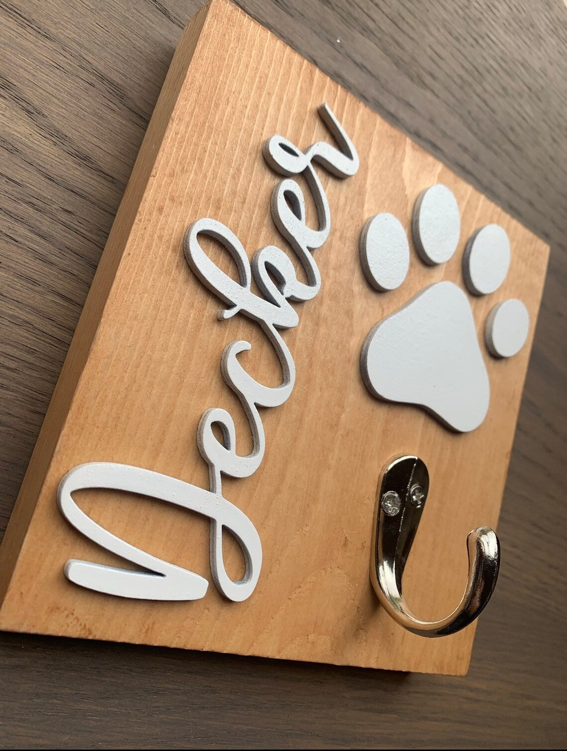 Dog Leash Sign With Hook Dog Paw Leash Holder Personalized - Etsy
